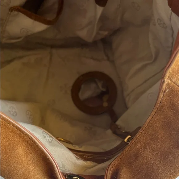 Tory Burch Tan Suede Hobo Bag with Gold Accents - Picture 10 of 15